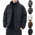 thumbnail image 1 of Casual Packable Coats for Men Stand Collar Full Zip Up Puffer Jackets Oversized Loose Fit Windproof Quilted Winter Coat with Drawstring Hem and Zipper Side Pockets, 1 of 5
