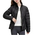 thumbnail image 1 of Casual Packable Winter Coat Women's Packable Lightweight Coat Full-Zip Puffer Jacket Stand Collar Quilted Winter Short Coat Slim Plus Size Thin Jacket S-176 Black L, 1 of 1