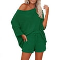 thumbnail image 1 of Casual Pajama Set Womens 2 Piece Outfits Off Shoulder Knit Tops and Shorts Suits, 1 of 3