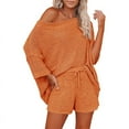 thumbnail image 1 of Casual Pajama Set Womens 2 Piece Outfits Off Shoulder Knit Tops and Shorts Suits, 1 of 3