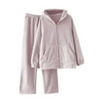 thumbnail image 1 of Casual Pajama Set for Women Long Sleeve Full-zip Hoodie Thickened Pants Winter Warm Lounge Set Pink XL, 1 of 7