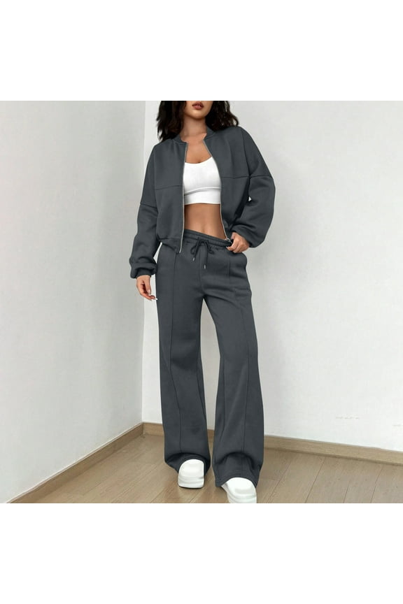 Casual Pant Suits for Women Trendy New Women 2 Piece Travel Outfits Sweatsuit Oversized Sweatshirt Sweatpants Tracksuit Fall Trendy Matching Set Dark Gray XXL
