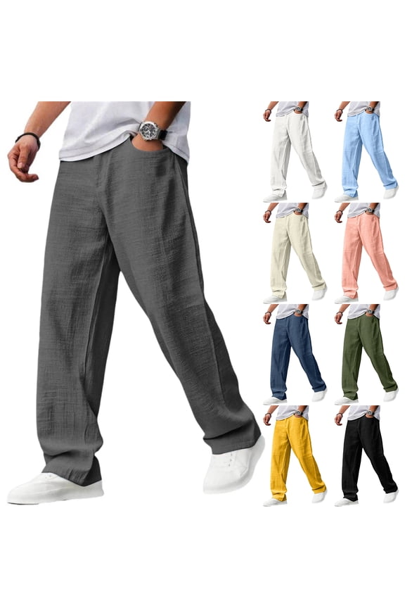 Casual Pant for Men - Loose Breathable Lounge Pants Lightweight Straight Fit Long Pants Black L