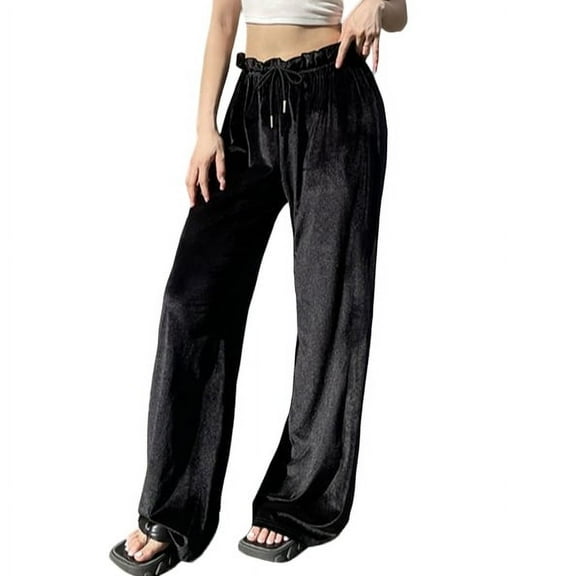 Casual Pants MaFYtyTPR Women Versatile And Comfortable Temperament High Waisted Gold Velvet Solid Color Pants Black L