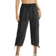 BRGZLK Casual Pants For Women Loose Fit Petite Clearance Sale Womens Casual Solid Color Pants Straight Wide Leg Trousers Pants With Pocket Black S