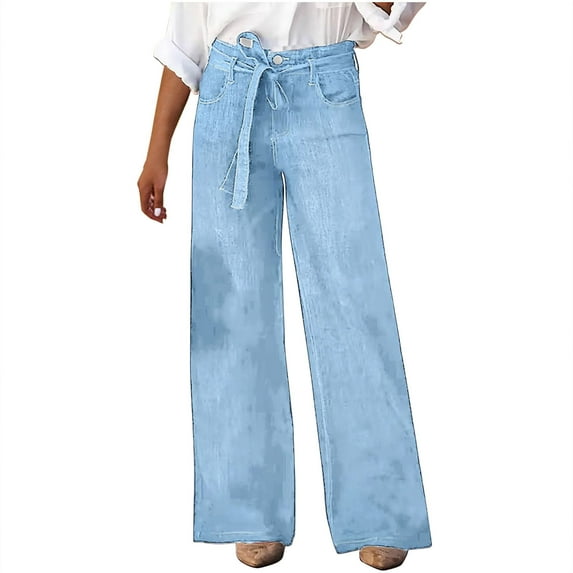 Casual Pants For Women Sevevn Women's Drawstring Wide Leg Jeans High Waisted Loose Fit Denim Pants Summer Pants For Women