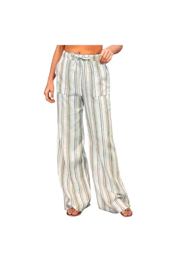 Casual Pants For Women Sevevn Womens Wide Leg Lounge Pants Elastic High Waisted Striped Palazzo Pants Flowy Casual Beach Travel Trousers