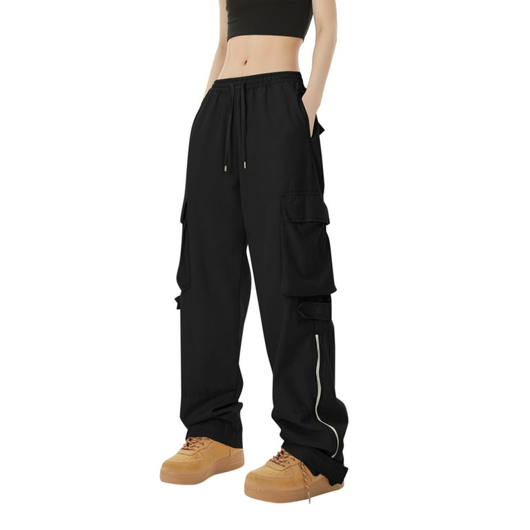 Casual Pants For Women Solid Color Slim Fit High Waist Multi Pocket Strap Large Zipper Work Suit Soft Relaxed Fit Business Long Trouser Stretch Elastic Waisted Fashion Golf Trousers Walmart