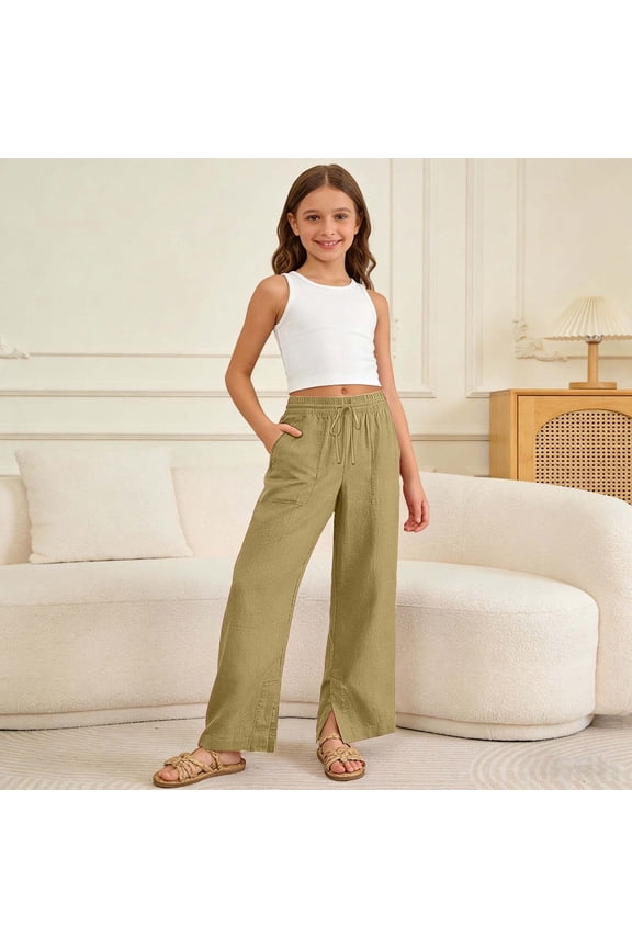 Casual Pants For Girls Summer 2026 Trendy Soft Stretch Comfy Everyday Playwear Trousers With Elastic Waist For Toddler Kids Modern DesignTravel Lounge Back To School Clothes 4-14Y