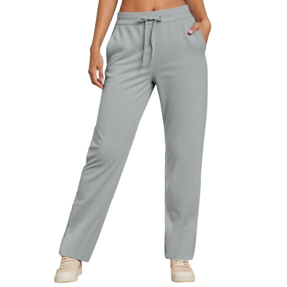 Casual Pants High Waisted Straight Leg Elastic Waistband Trousers for Women Daily Autumn Wear,Grey,3XL