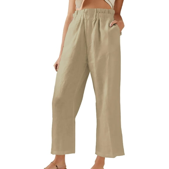 Casual Pants Ladies Solid Color Pleated Pocket Pants Ladies Cotton Slacks Ladies