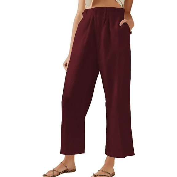 Casual Pants Ladies Solid Color Pleated Pocket Pants Ladies Cotton Slacks Ladies