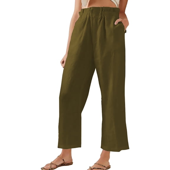 Casual Pants Ladies Solid Color Pleated Pocket Pants Ladies Cotton Slacks Ladies