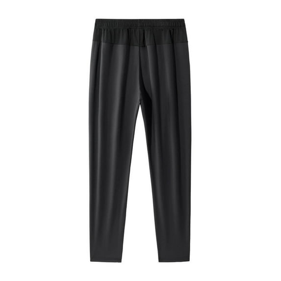 Casual Pants for Men Ice Silk Straight Elastic Solid Color Quick Dry Lightweight Sports Trousers with Zipper Pockets Loose Comfort Slacks for Men Black L