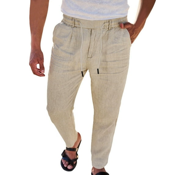 Casual Pants for Men Mens Summer Pants Linen Pants Elastic Waist Linen Lightweight Beach Trousers Mens Linen Pants Loose Trousers Summer Vacation Pants Linen Trouser