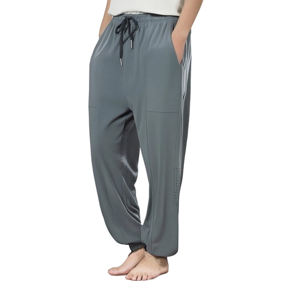 Casual Pants for Men Summer Solid Color Thin Elastic Waist Drawstring Comfortable Ankle Joggers with Pockets Loose Fall Lightweight Slacks for Men Grey L
