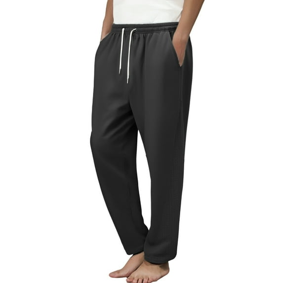 Casual Pants for Men Summer Solid Color Thin Elastic Waist Drawstring Lightweight Joggers with Pockets Loose Fall Outdoor Activities Slacks for Men Black XXXL