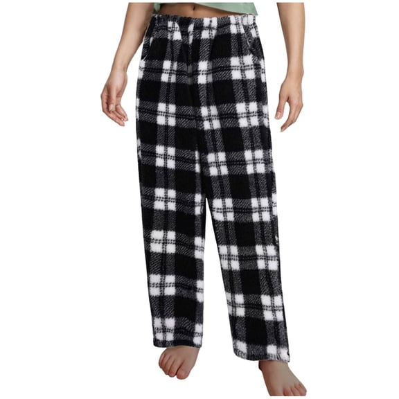 Casual Pants Straight Leg Women Plaid Pajama Pants Sleepwear Loungewear & Sleepwear Pants Soft Flannel Plush Long Pants Scrub Pants for Women Jogger Style S-51 Black M
