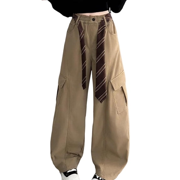 Casual Pants Teen Girl Lightweight Solid Color Button Loose Wide Leg Pants with Pockets Summer Clothes