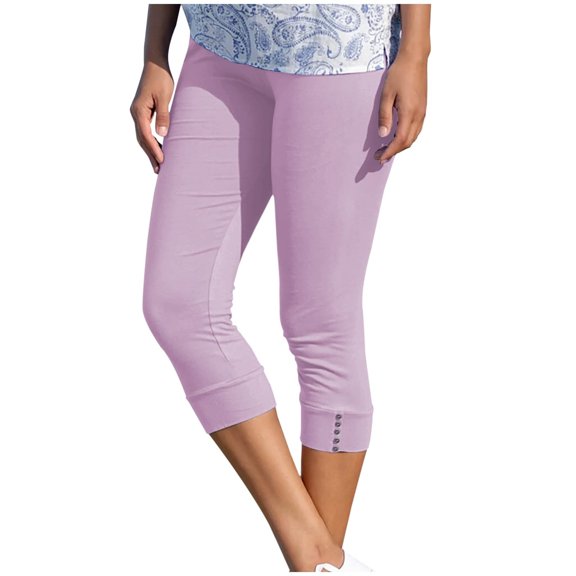 Casual Pants Women Capri Leggings for Women High Waisted Stretchy Yoga Athletic Leggings Button Knee Length Summer Capris Pants