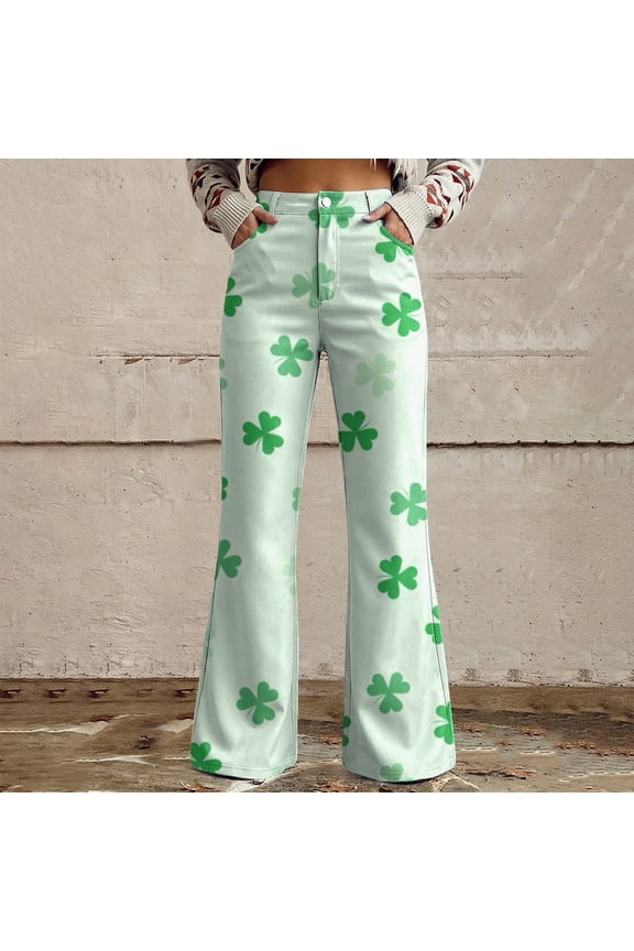 Casual Pants Women Four Wide Leg Pants for Women High Waisted Flower Patterned Pants Lightweight and Loose Casual Colorful Pants