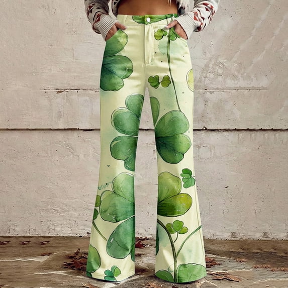 Casual Pants Women Four Wide Leg Pants for Women High Waisted Flower Patterned Pants Lightweight and Loose Casual Colorful Pants
