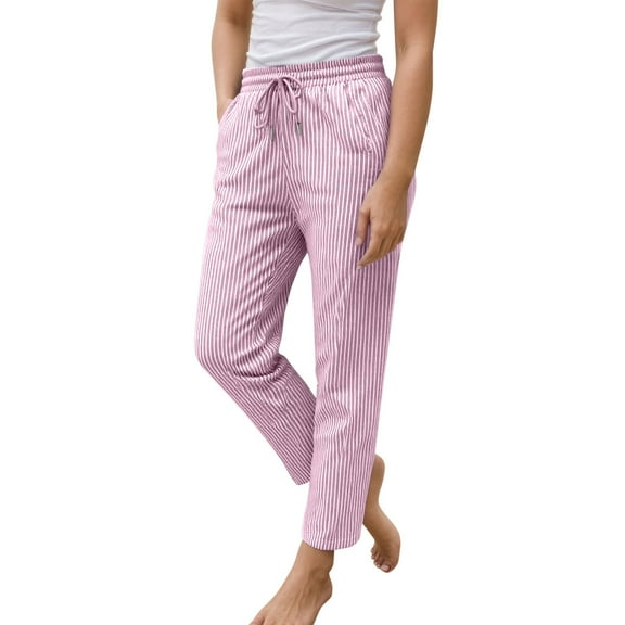 Casual Pants for Women Ladies' Summer Elastic Womens Casual Drawstring Pants High Waist Ruched Bandage Business for Women Drawstring Sweatpants Beach Cover up Loose Pink L
