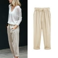 thumbnail image 1 of Casual Pants Women Plus Size High Waist Fashion Summer Solid Color Loose Casual Ladies Cotton Linen Cropped Pants, 1 of 3