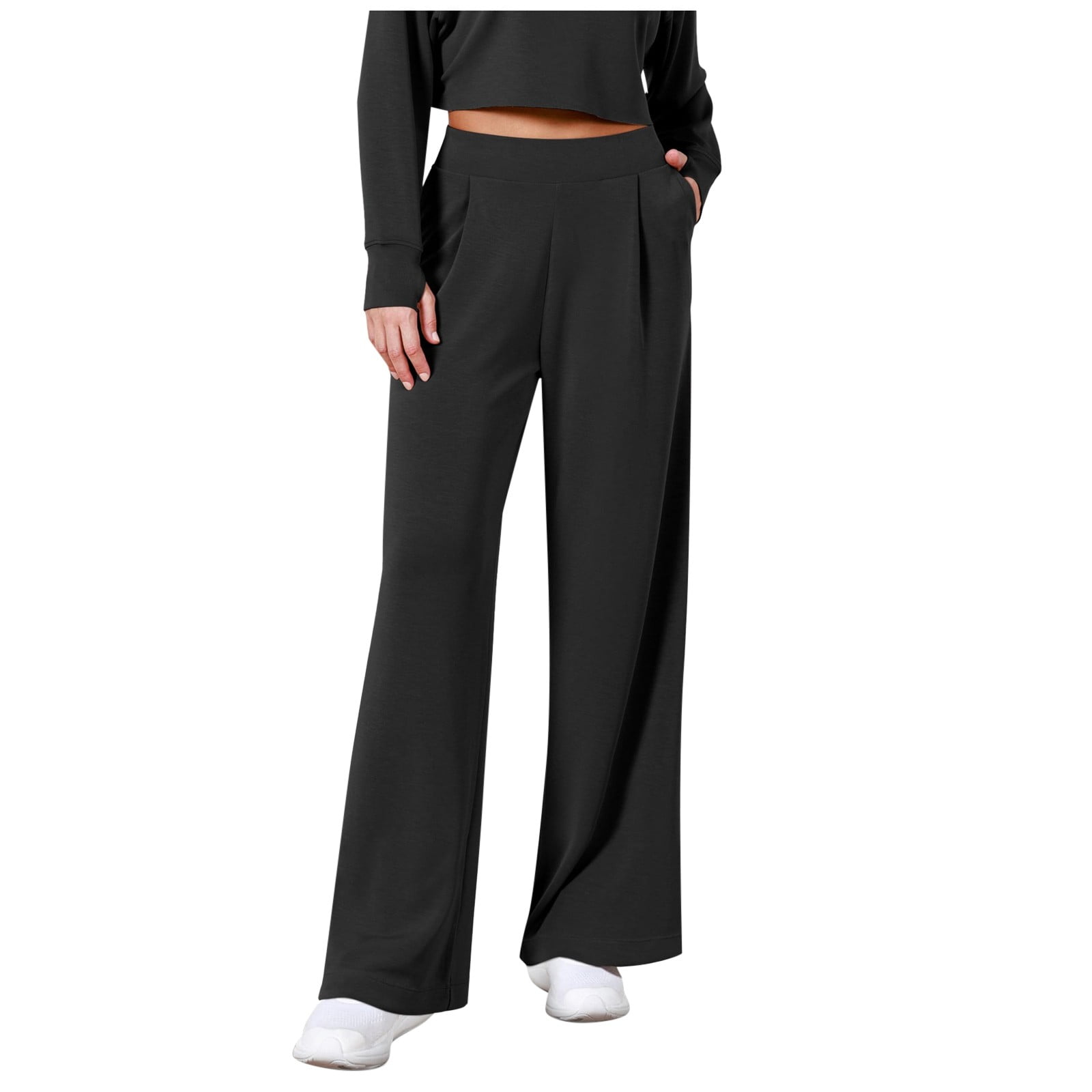 Simple High Waisted Solid Color Wide Leg Pants