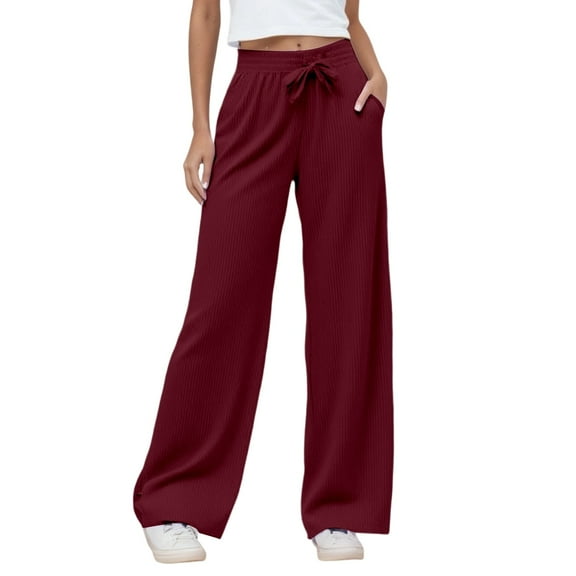 Casual Pants for Women Wide Leg Pants Woman Women's Casual Pants High Waisted Loose Fit Straight Leg Trousers For Daily Wear Workout Comfortable Summer Fall Elastic Waistband Pure Color Tie Detail