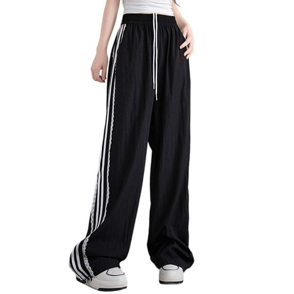 Casual Pants for Women Wide Leg Pants for Women Women's Casual Pants High Waisted Wide Leg Pants With Vertical Stripes Comfortable Elastic Waistband For Daily Wear Summer Fall Outfits