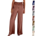 thumbnail image 1 of Casual Pants for Womens Cotton and Linen Plus Size Solid Color Pants Comfortable Elastic High Waist Wide Leg Casual Loose Beach Pants Save to 65% off!, 1 of 7