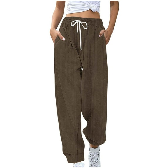 Casual Pants for Womens Elastic Waist Fashion Plus Size Solid Color Sleeping Pants With Loose Waistband And Elastic Waist Pocket For Comfortable Foot Binding And Casual Pants Up to 65% off!