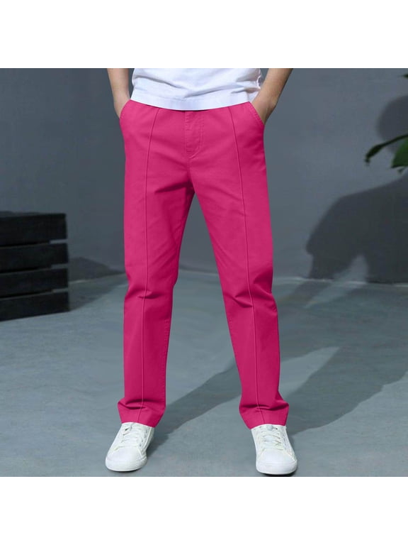 Casual Pants for Boys Straight Leg Solid Trousers Pull On Everyday Pants for Daily Wear Hot Pink 5-6 Years