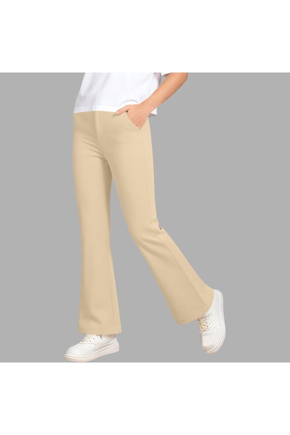 Casual Pants for Boys and Girls Solid Flare Leg School Uniform Pants for Back to School Travel and Daily Wear Khaki 9-10 Years