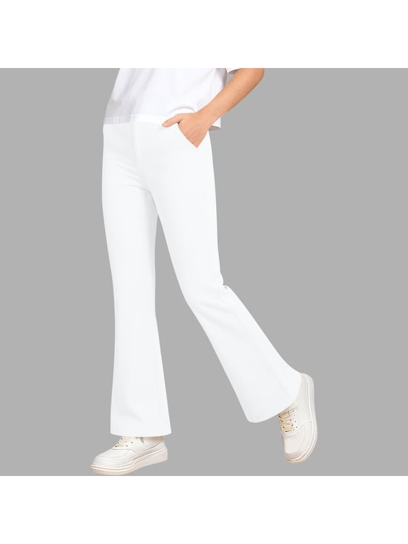 Casual Pants for Boys and Girls Solid Flare Leg Pants for Back to School Travel and Daily Wear White 5-6 Years