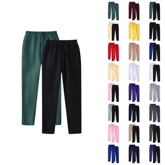 Casual Pants for Men 2 Pack Solid Color Elastic Waist Drawstring Straight Leg Long Pants with Pockets Trousers