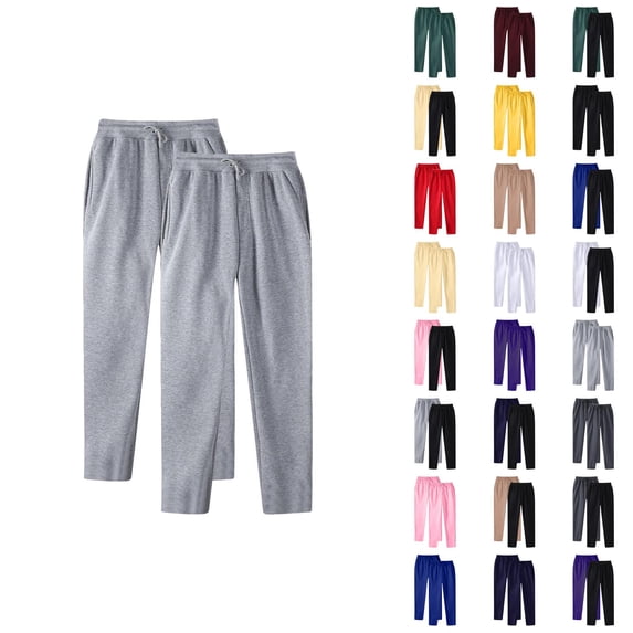 Casual Pants for Men 2 Pack Solid Color Elastic Waist Drawstring Straight Leg Long Pants with Pockets Trousers