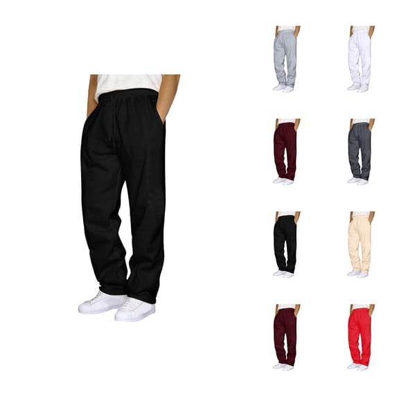 Casual Pants for Men 2025 Solid Color Drawstring Elastic Waist Straight Leg Everyday Pants with Pockets Trousers