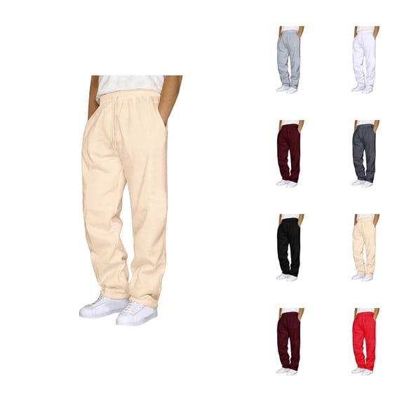 Casual Pants for Men 2025 Solid Color Drawstring Elastic Waist Straight Leg Everyday Pants with Pockets Trousers