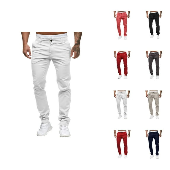 Casual Pants for Men 2025 Straight Leg Slim Fit Mid Waist Lounge Trousers with Pockets Mens Casual Pants