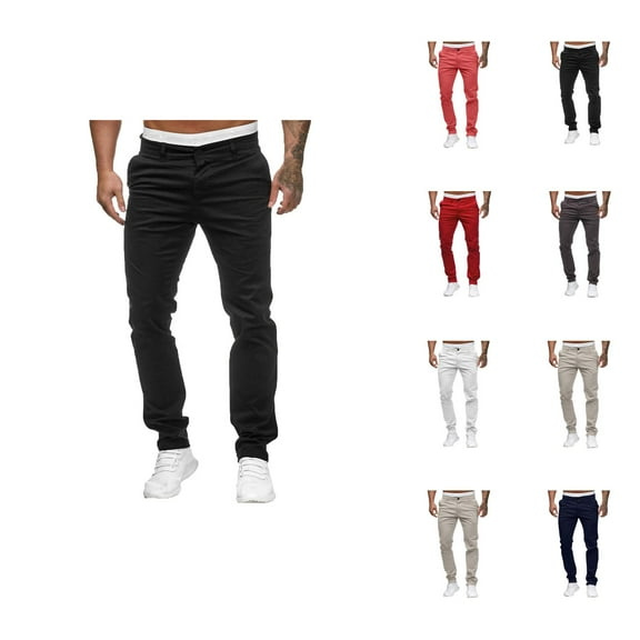Casual Pants for Men 2025 Straight Leg Slim Fit Mid Waist Lounge Trousers with Pockets Mens Casual Pants