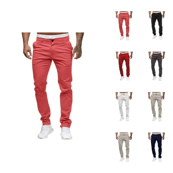 Casual Pants for Men 2025 Straight Leg Slim Fit Mid Waist Lounge Trousers with Pockets Mens Casual Pants