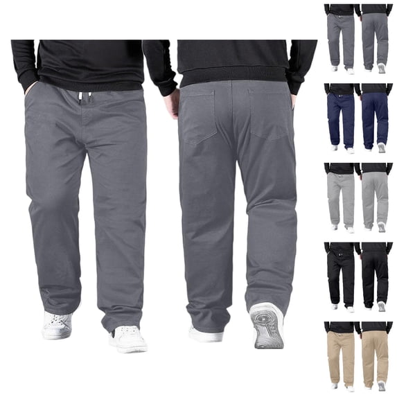 Casual Pants for Men Big And Tall 2026 Drawstring High Elastic Waist Loose Fit Straight Leg Stretch Trousers with Pockets