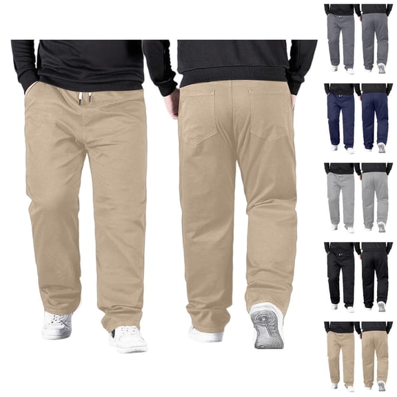Casual Pants for Men Big And Tall 2026 Drawstring High Elastic Waist Loose Fit Straight Leg Stretch Trousers with Pockets