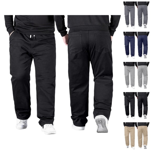 Casual Pants for Men Big And Tall 2026 Drawstring High Elastic Waist Loose Fit Straight Leg Stretch Trousers with Pockets