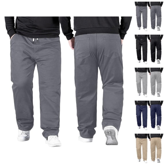 Men's Pants Casual Big And Tall 2026 Drawstring High Elastic Waist Stretch Loose Fit Straight Leg Trousers with Pockets