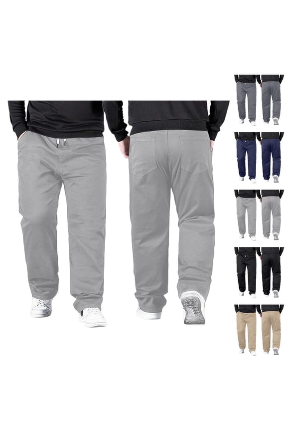 Casual Pants for Men Big And Tall 2026 Drawstring High Elastic Waist Loose Fit Straight Leg Stretch Trousers with Pockets