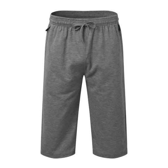 Casual Pants for Men Classic Summer Breathable Loose Fit Sport Capri Shorts with Zipper Elastic Waist Lightweight Solid Color Men's Sweatpants