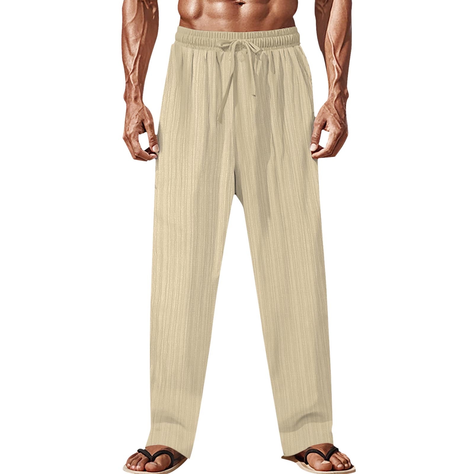 Casual Pants for Men Elastic Waist Trousers with Pockets for Men High ...